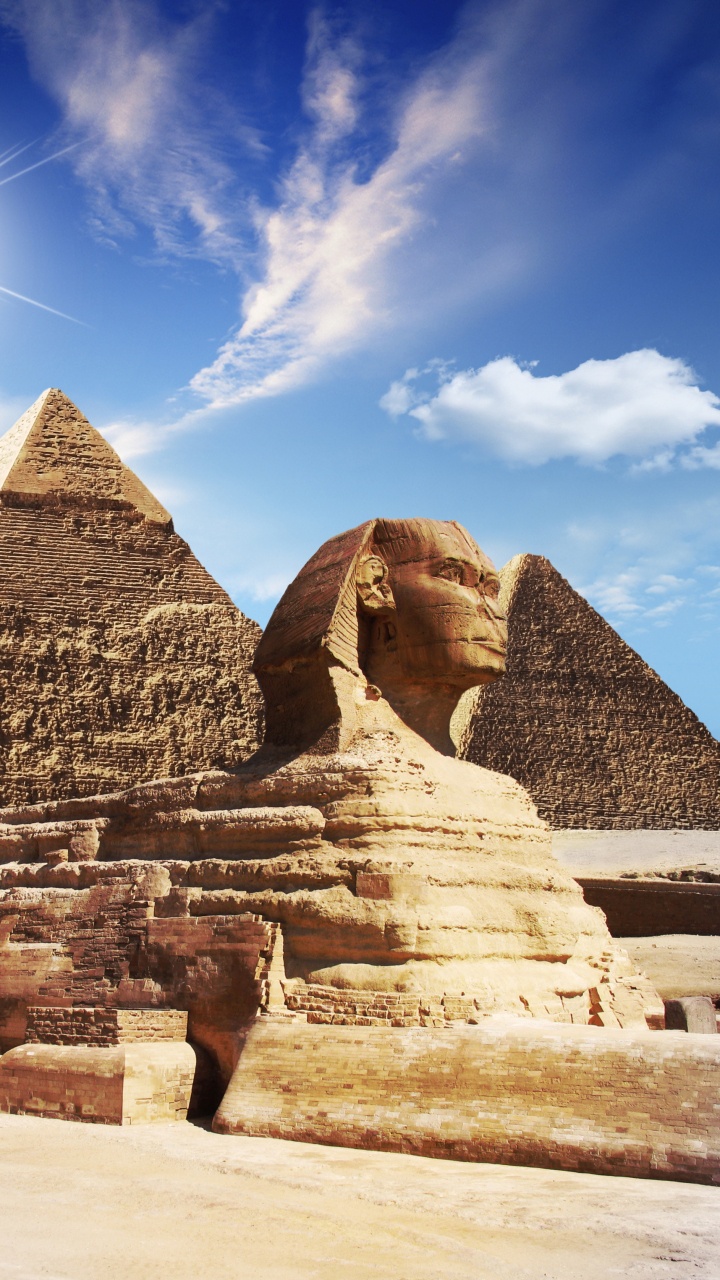 Обои Великий Сфинкс Гизы, египетская пирамида, пирамида, древняя история, ориентир в разрешении 720x1280