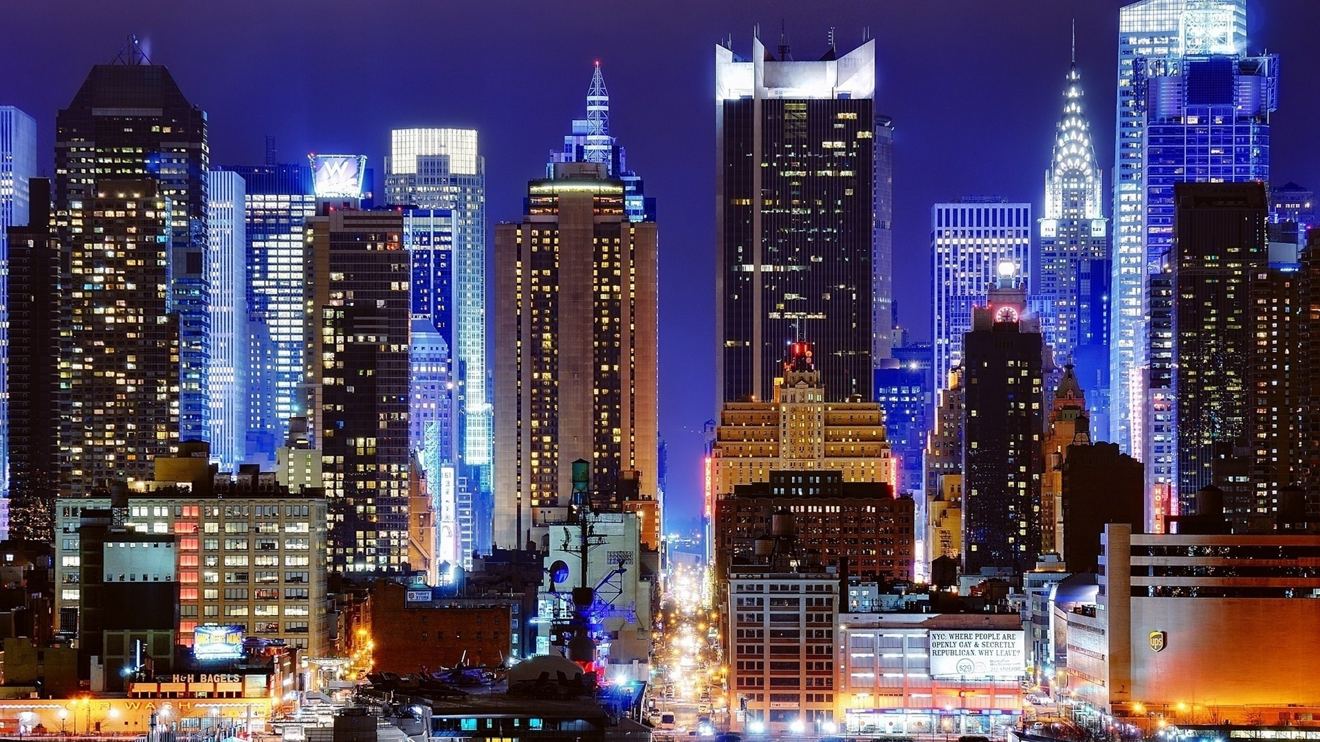 Обои вид на Нью-Йорк, городской пейзаж, город, метрополия, городской район в разрешении 1920x1080