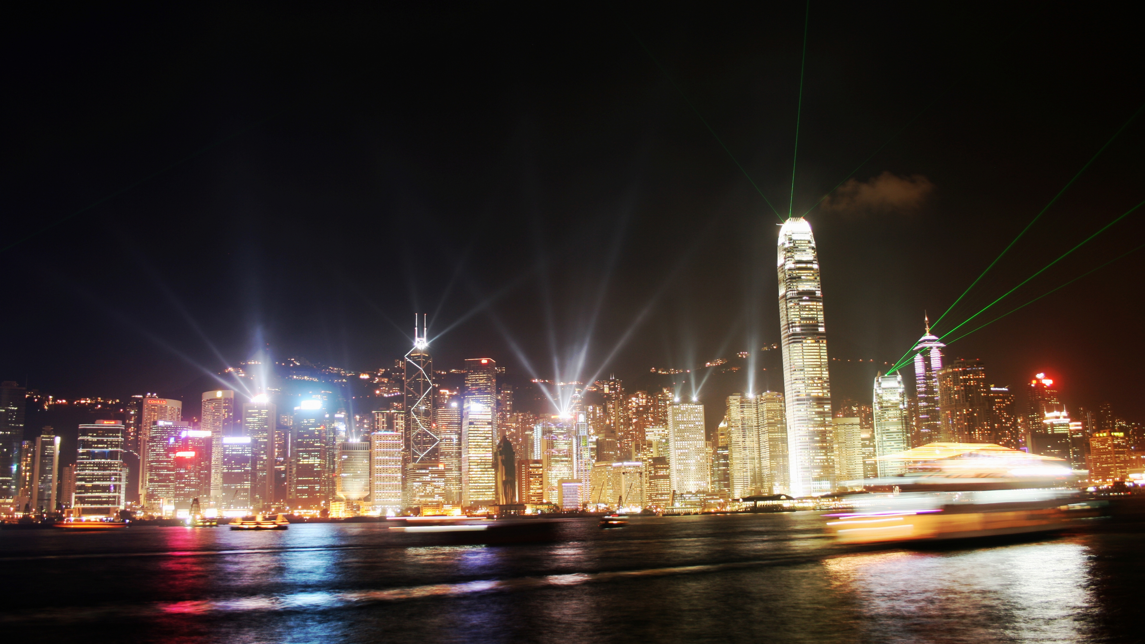 Обои Гавань Виктория, Симфония огней, небоскреб, достопримечательность, ночь в разрешении 3840x2160