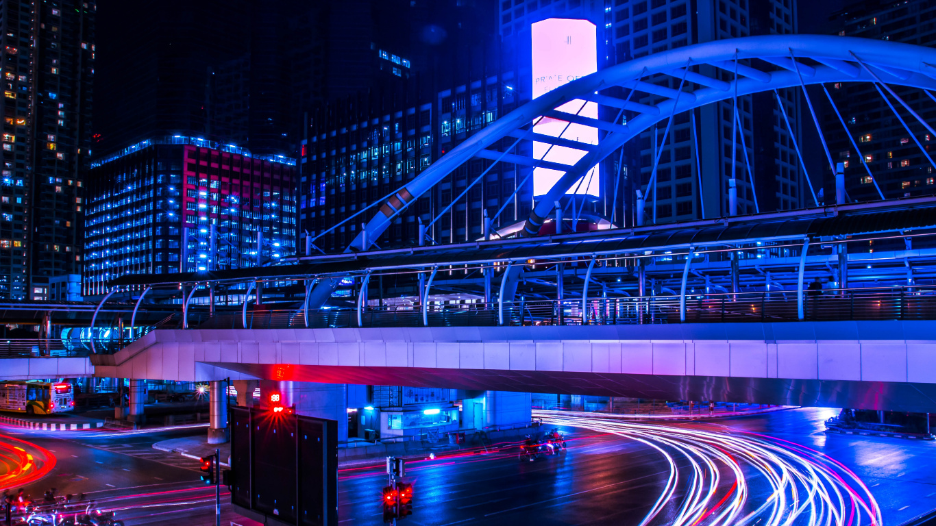 Обои метрополия, экспозиция, освещение, ночь, городской район в разрешении 1366x768