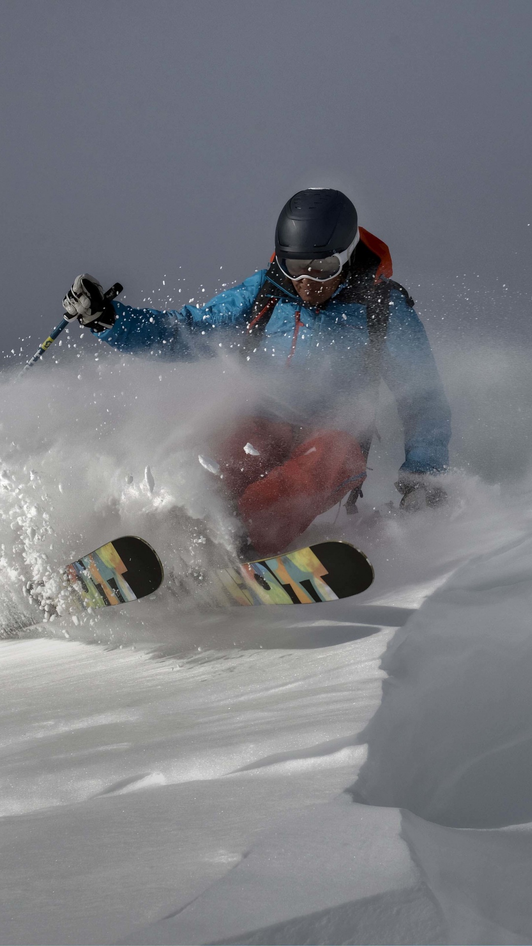 Обои лыжи, горные лыжи, сноуборд, снег, зима в разрешении 1080x1920