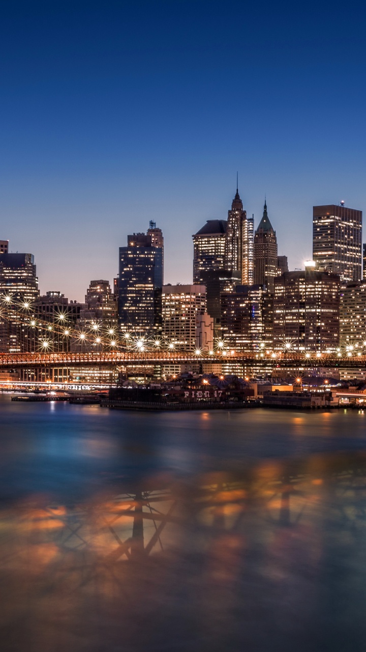 Обои метраж, небоскреб, небо, Бруклинский мост, городской район в разрешении 720x1280