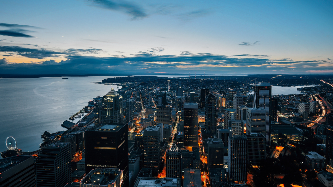 Обои город, городской пейзаж, городской район, метрополия, линия горизонта в разрешении 1366x768