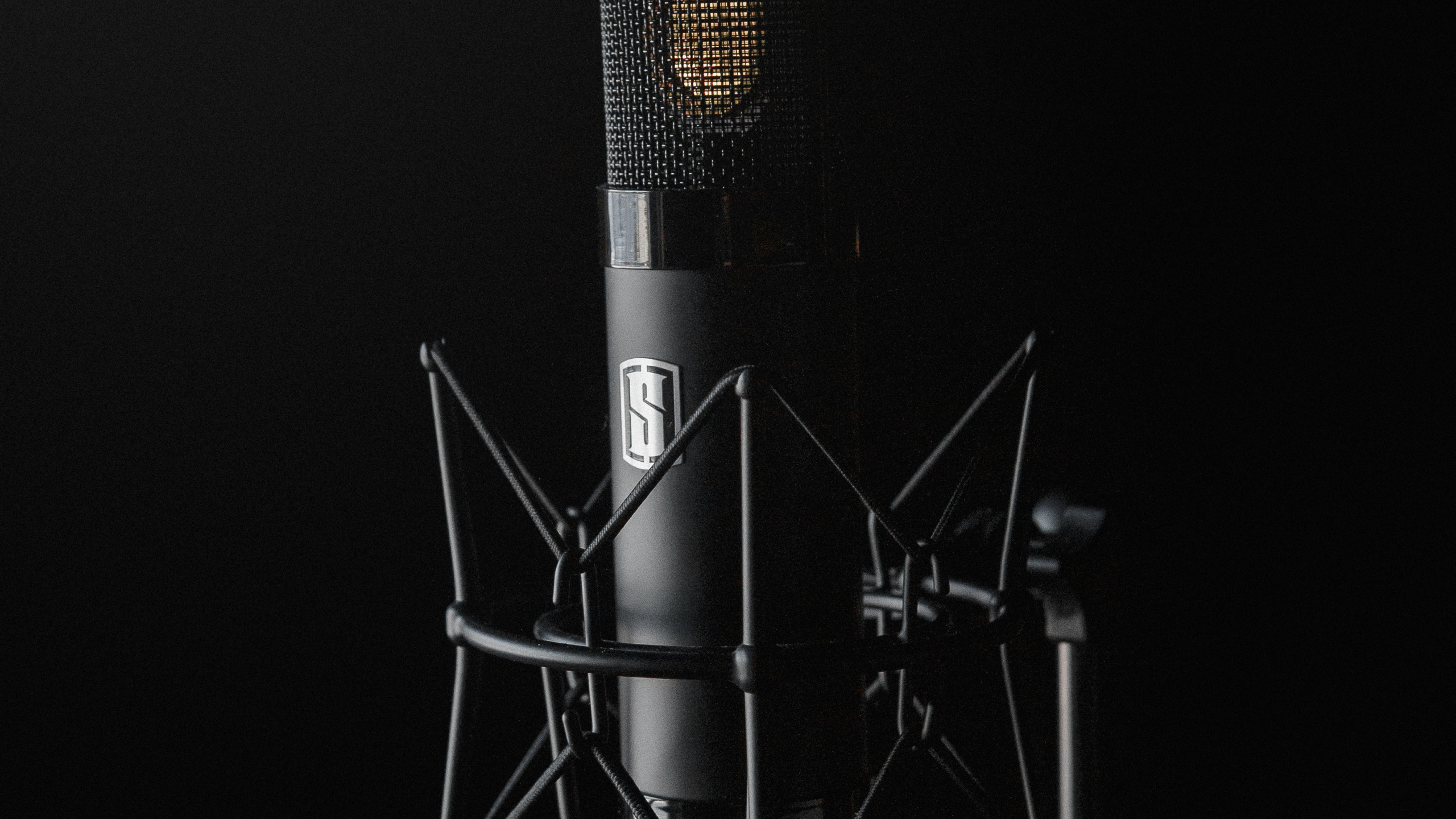 Обои звуковое оборудование, микрофон, технологии, студия звукозаписи, микрофонная стойка в разрешении 2560x1440