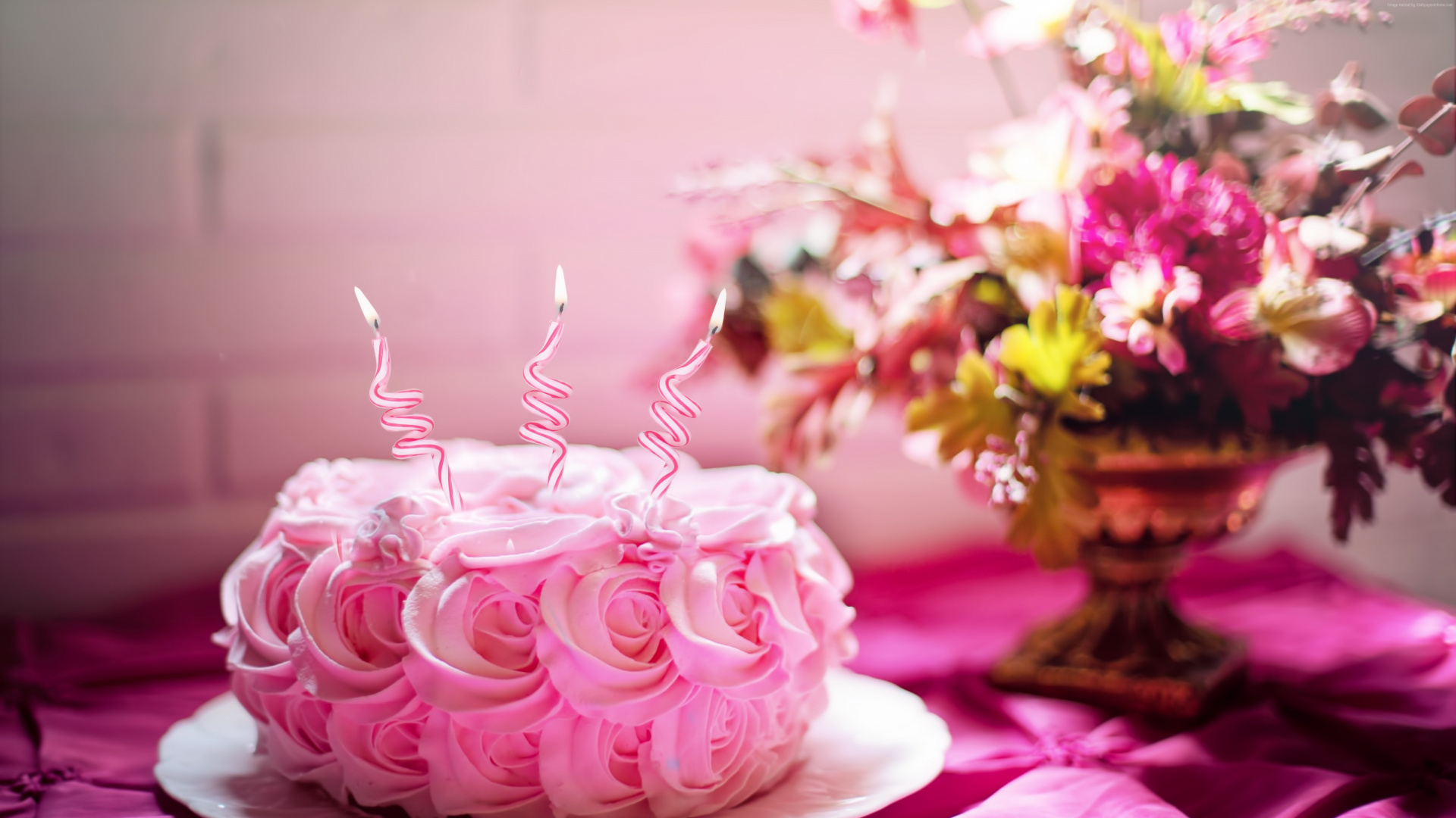 Обои обледенение, праздничный торт, торт украшение, розовый, сладость в разрешении 1920x1080