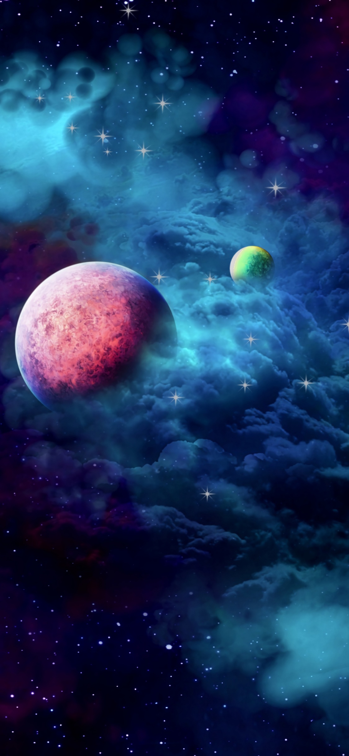 Обои Галактика, планета, туманность, земля, космическое пространство в разрешении 1125x2436