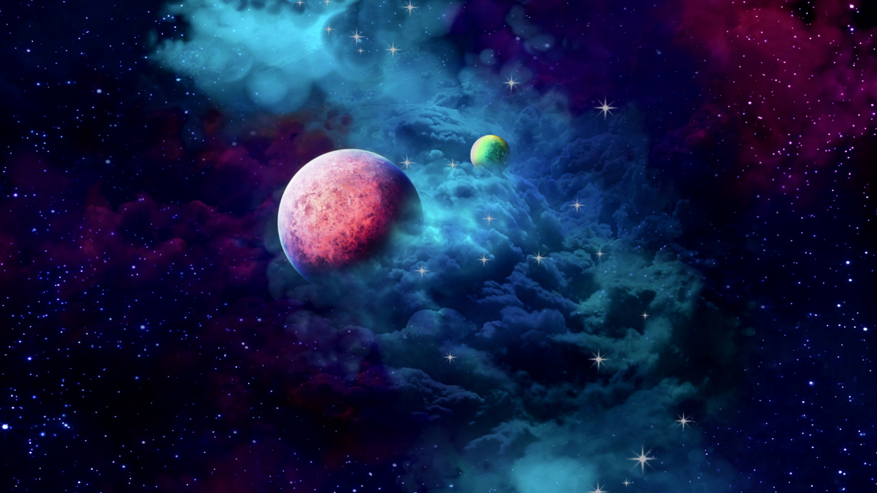 Обои Галактика, планета, туманность, земля, космическое пространство в разрешении 1280x720