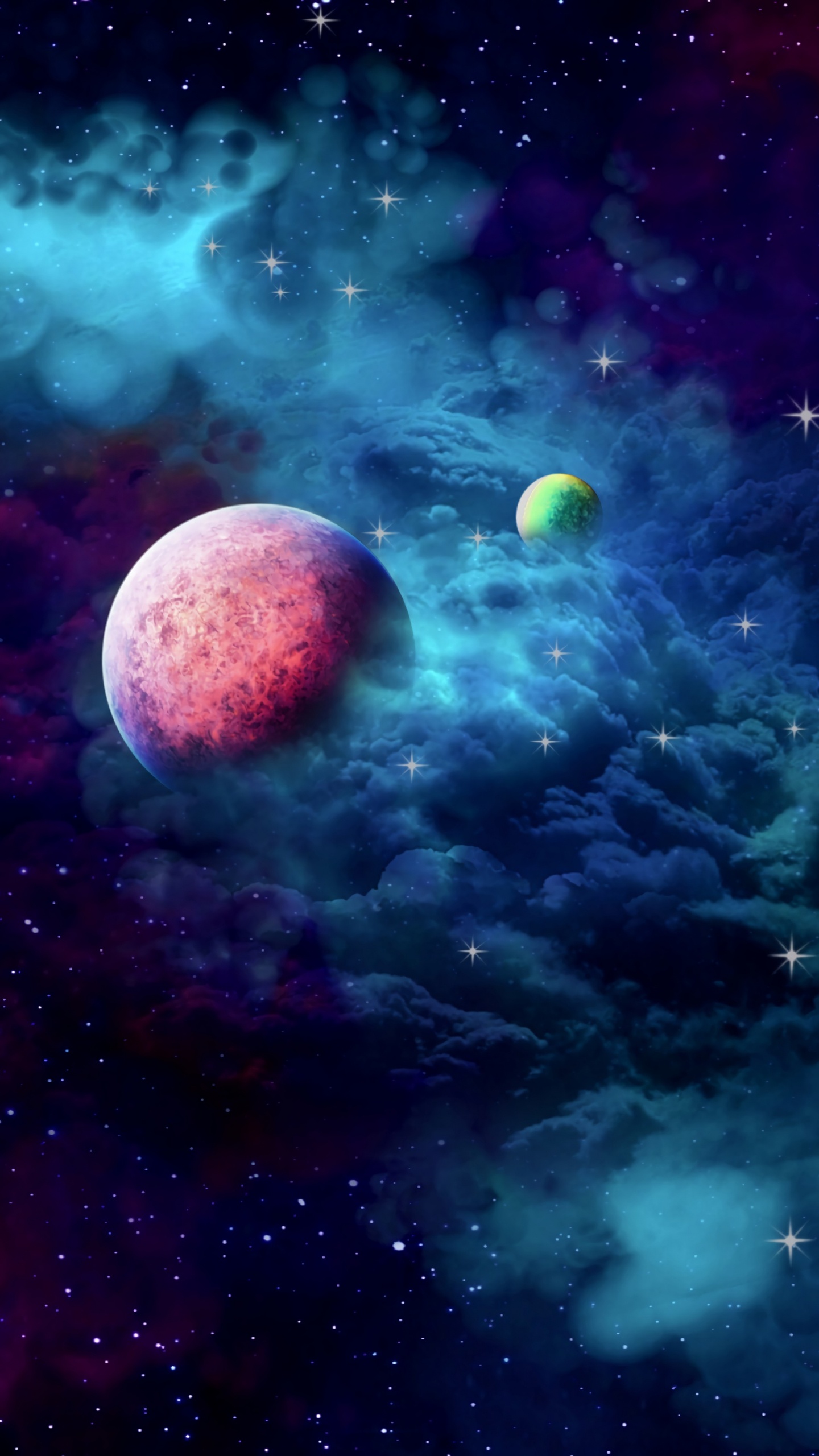 Обои Галактика, планета, туманность, земля, космическое пространство в разрешении 1440x2560