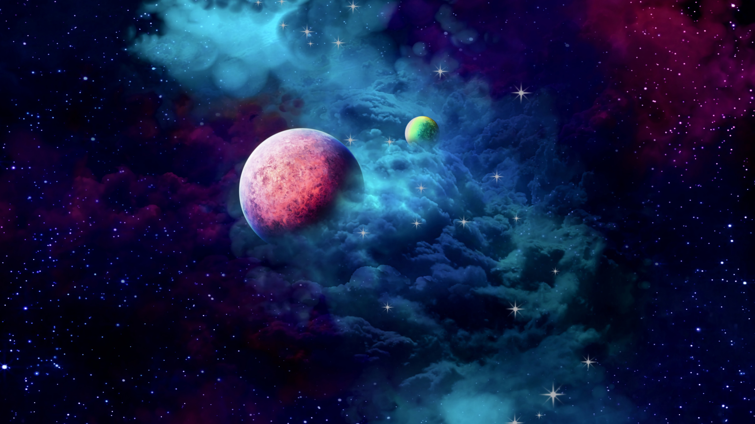 Обои Галактика, планета, туманность, земля, космическое пространство в разрешении 2560x1440