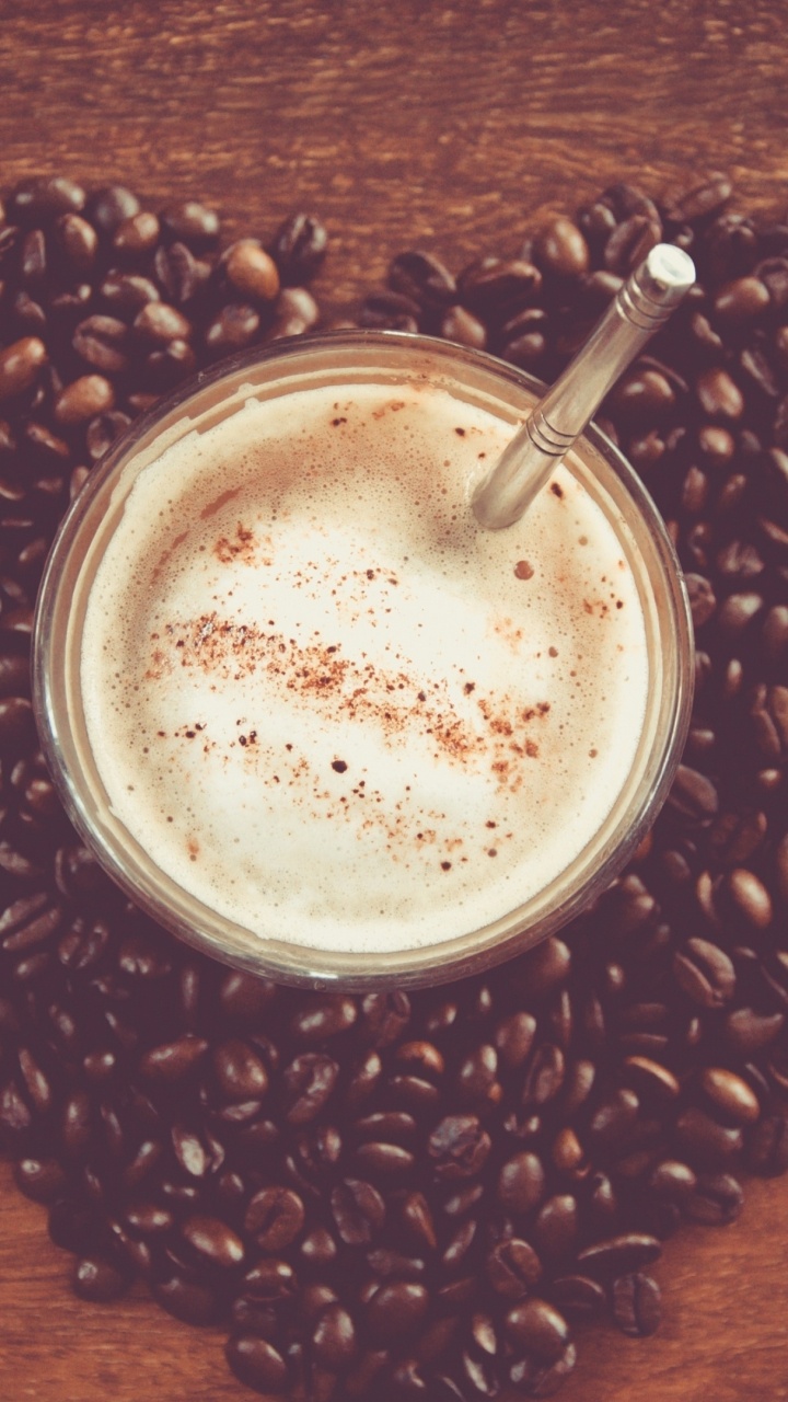 Обои капучино, кофейня, кофейное зерно, кофейная чашка, латте в разрешении 720x1280