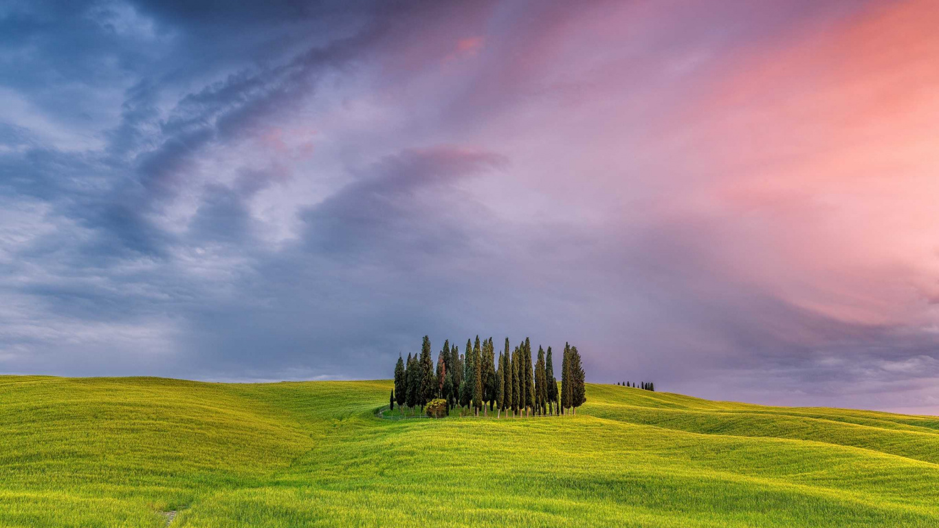 Обои Тоскана, сенокосное угодье, природа, облако, Валь дорча в разрешении 1366x768