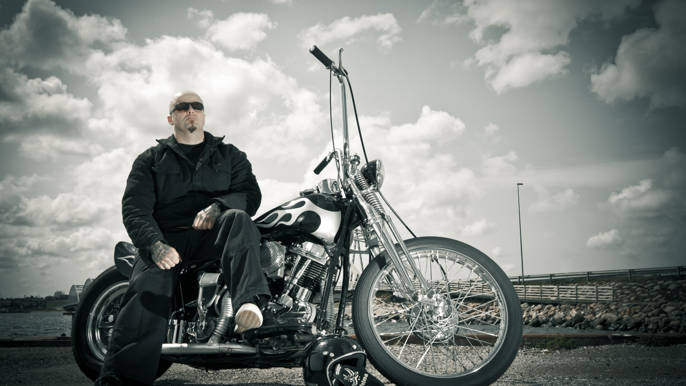 Обои мотоцикл, Чоппер, мотоциклетный клуб, Группа Владельцев Harley, облако в разрешении 1366x768