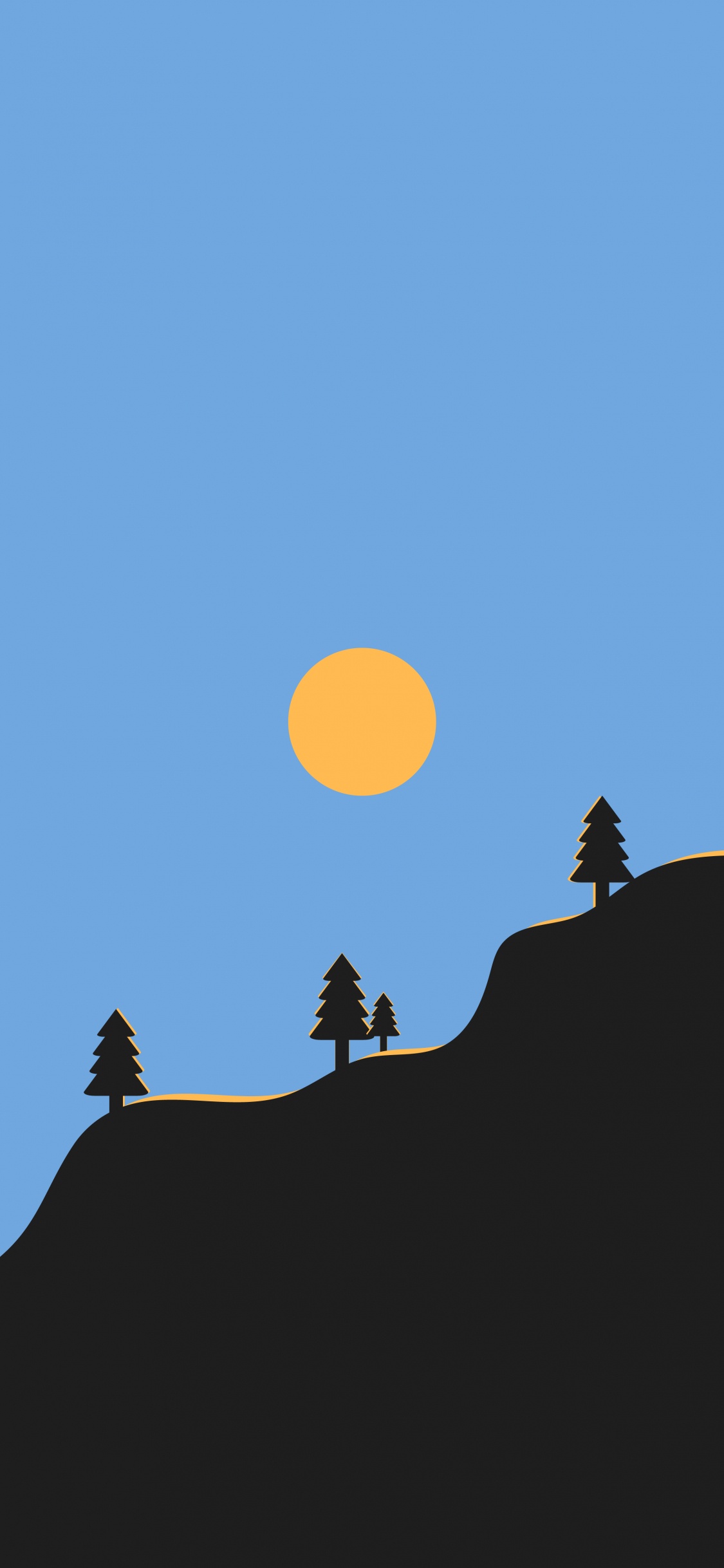 Обои минималистский телефон, луна, природный ландшафт, древесные растения, склон в разрешении 1125x2436