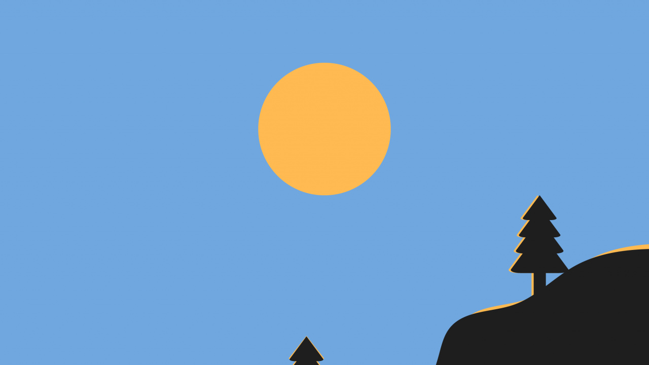 Обои минималистский телефон, луна, природный ландшафт, древесные растения, склон в разрешении 1280x720