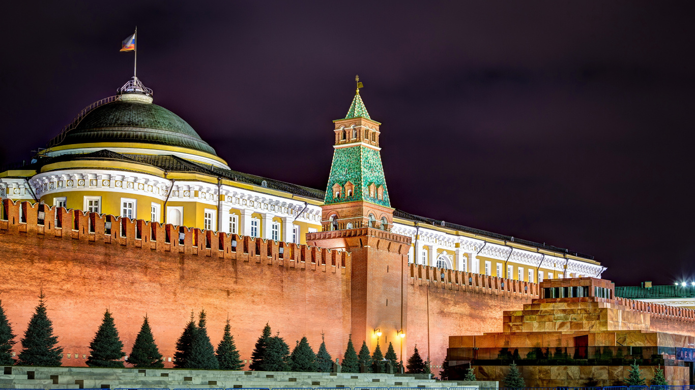 Обои Москва, Красная площадь, ориентир, здание, ночь в разрешении 1366x768