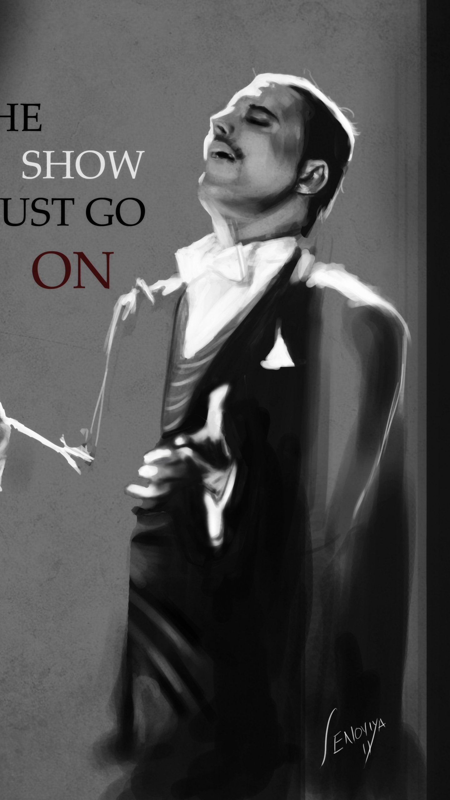 Обои Королева, производительность, рука, музыка, монохромный режим в разрешении 1440x2560