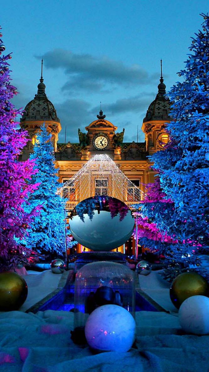 Обои Рождественский день, синий, дерево, пурпур, елка в разрешении 720x1280