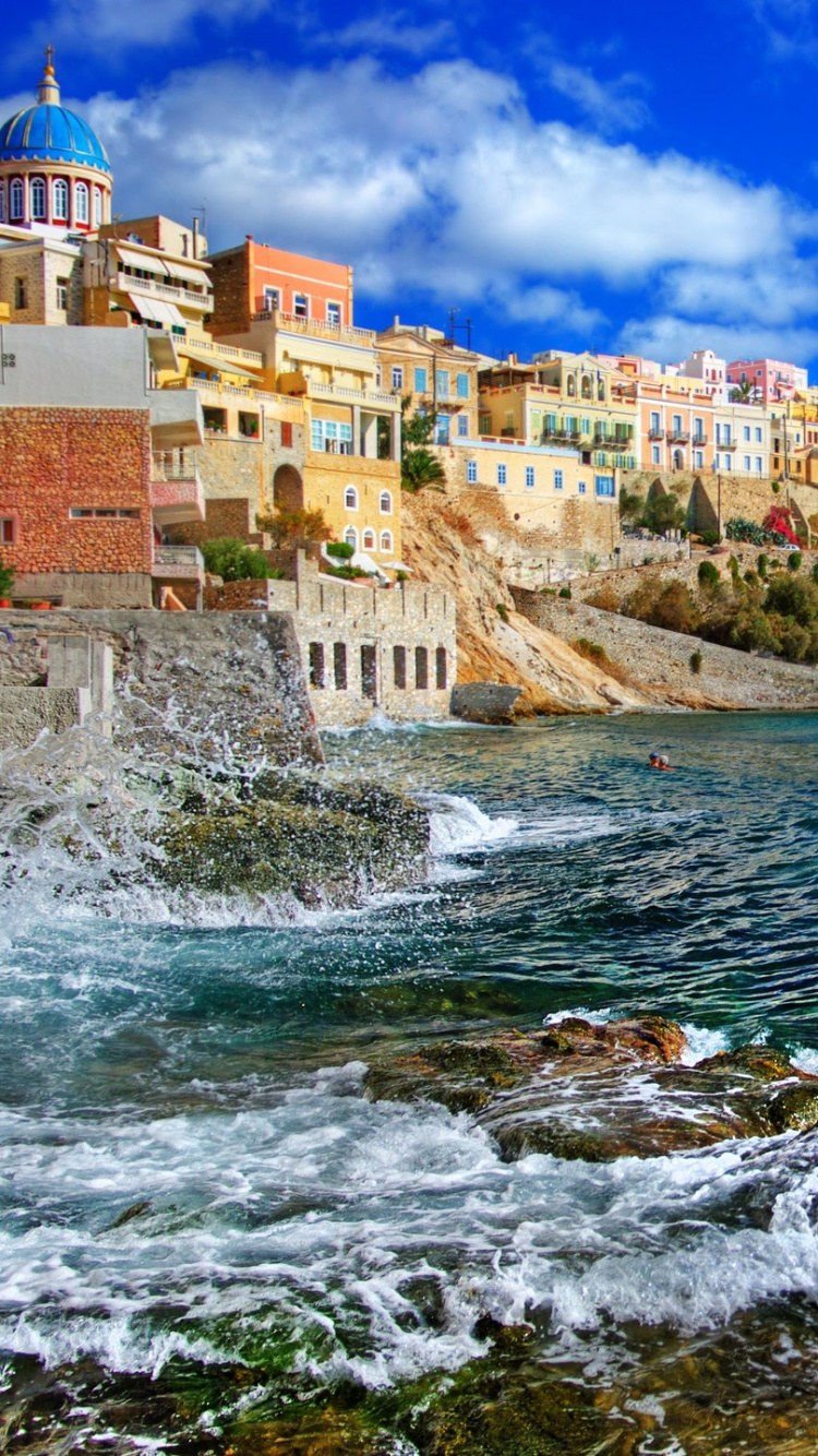 Обои Сирос, побережье, вода, море, берег в разрешении 750x1334