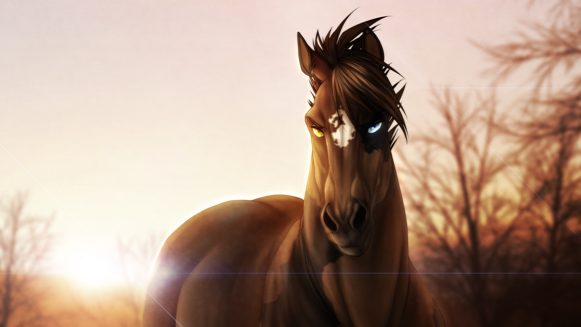 Обои Мустанг, цифровое искусство, арт, конь, волосы в разрешении 1920x1080