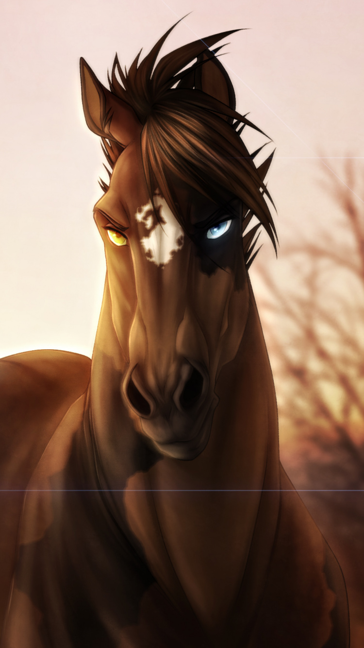 Обои Мустанг, цифровое искусство, арт, конь, волосы в разрешении 750x1334