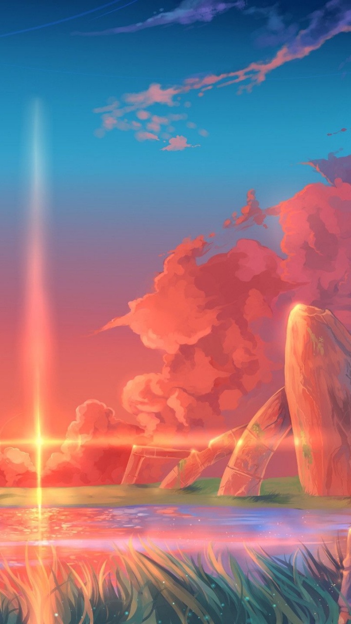 Обои аниме, природа, облако, природный ландшафт, вода в разрешении 720x1280