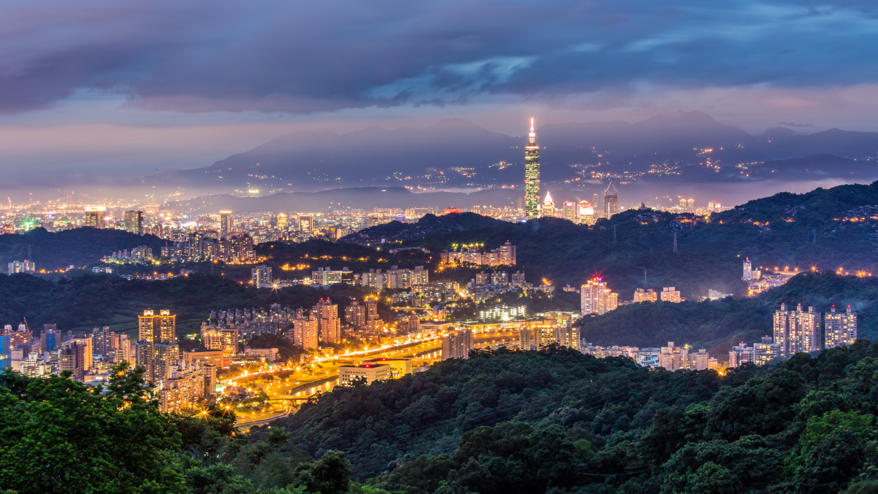 Обои Тайбэй 101, город, городской район, городской пейзаж, ориентир в разрешении 1280x720