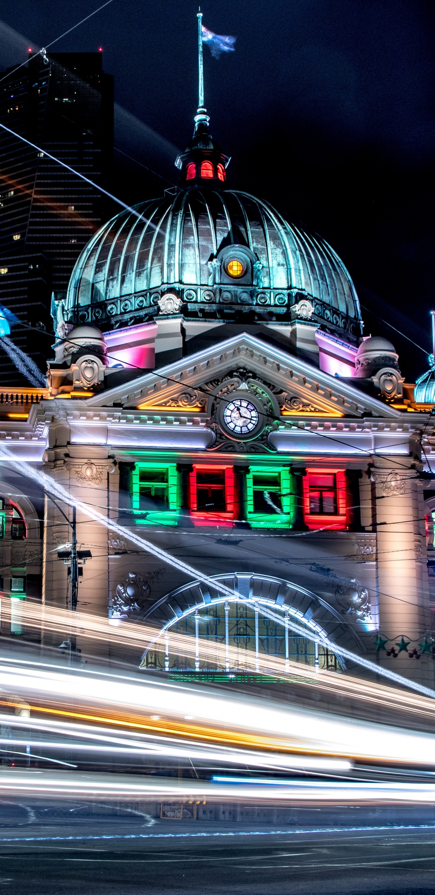 Обои Мельбурн, здание, ночь, ориентир, архитектура в разрешении 1440x2960