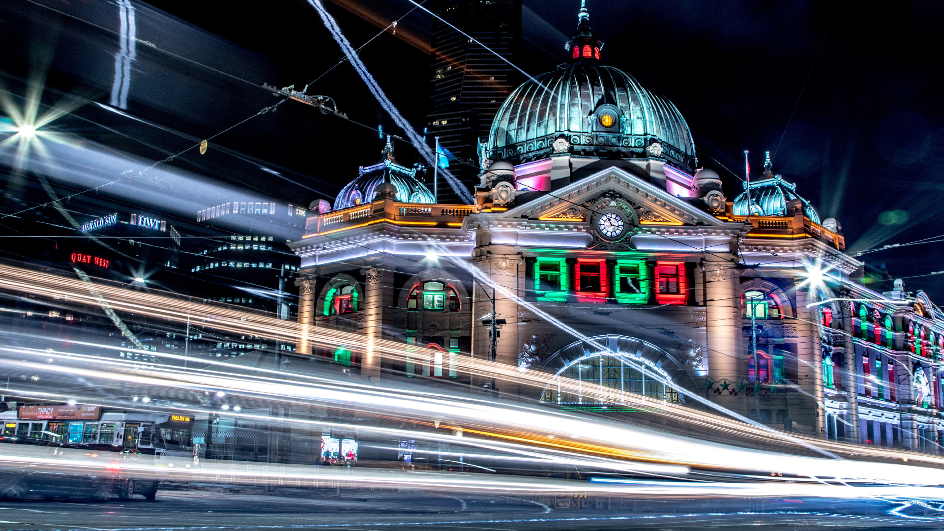 Обои Мельбурн, здание, ночь, ориентир, архитектура в разрешении 1920x1080