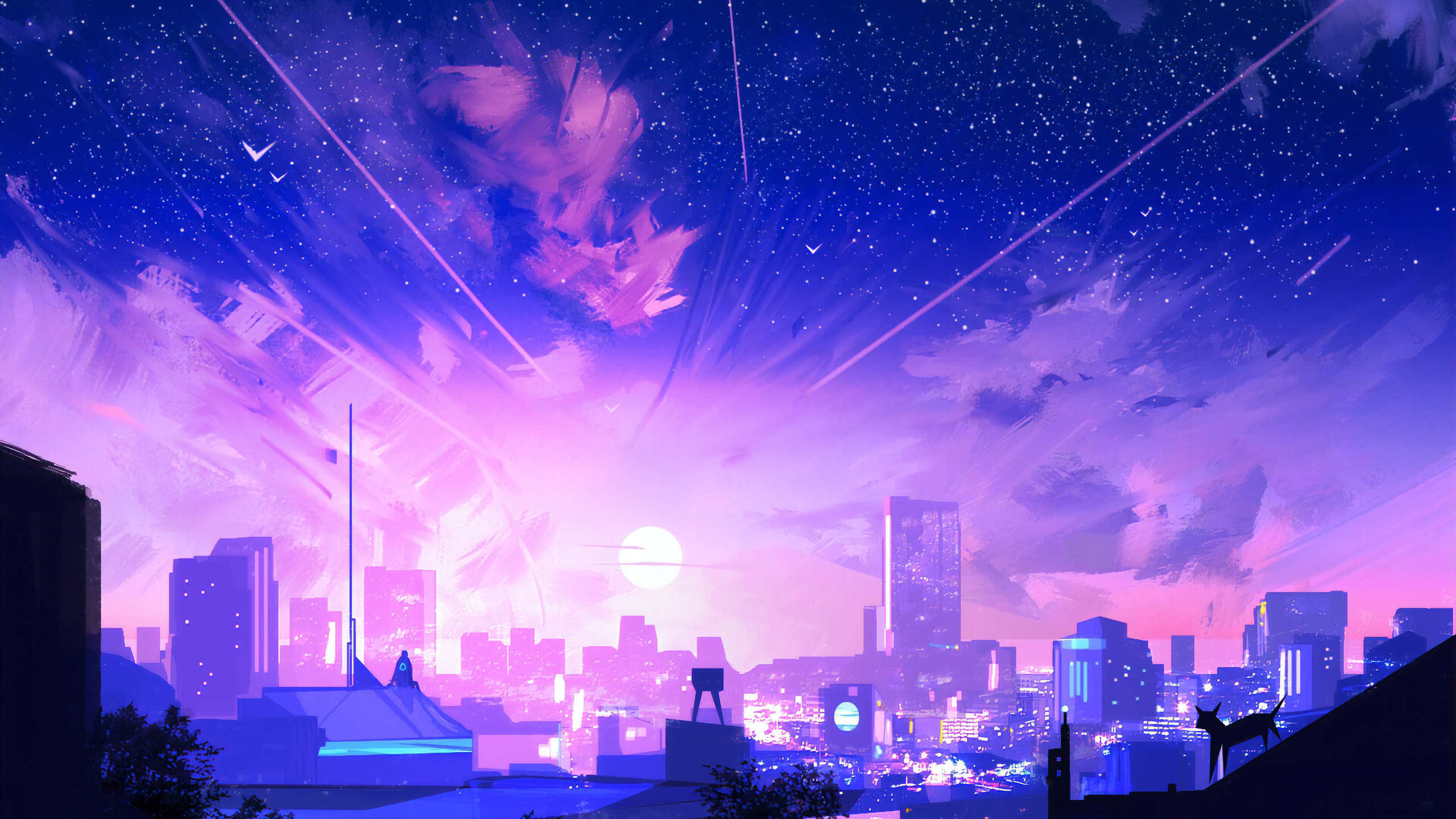 Обои цифровое искусство, арт, иллюстрация, синий, пурпур в разрешении 2560x1440