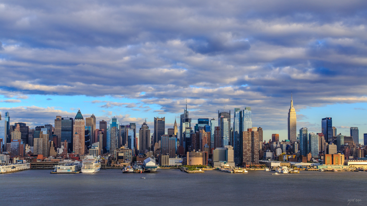 Обои вид на Нью-Йорк, Манхеттен, городской пейзаж, город, линия горизонта в разрешении 1280x720