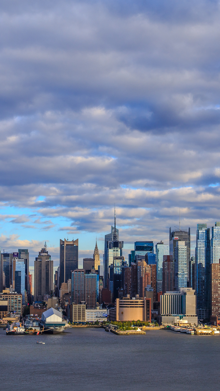Обои вид на Нью-Йорк, Манхеттен, городской пейзаж, город, линия горизонта в разрешении 750x1334