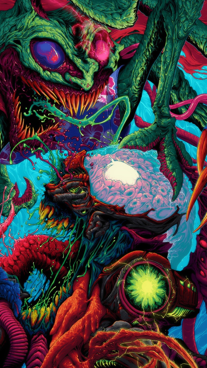 Обои иллюстрация, арт, зеленый, красный цвет, пурпурный цвет в разрешении 720x1280