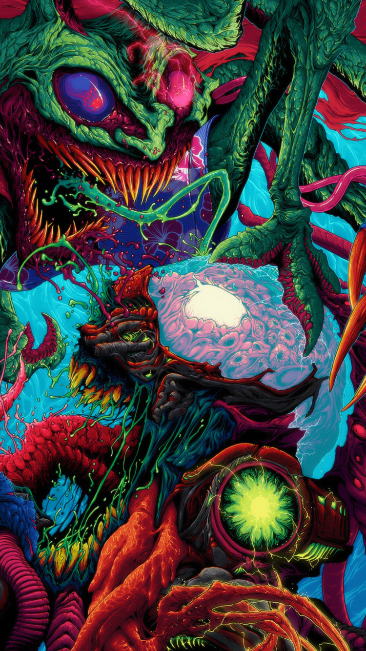 Обои иллюстрация, арт, зеленый, красный цвет, пурпурный цвет в разрешении 750x1334