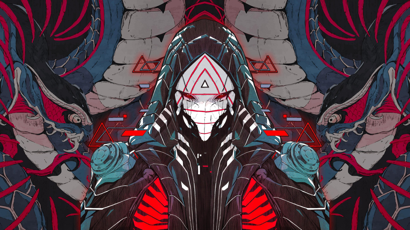 Обои уроборос, микрофон, цифровое искусство, рот, ткань в разрешении 1366x768