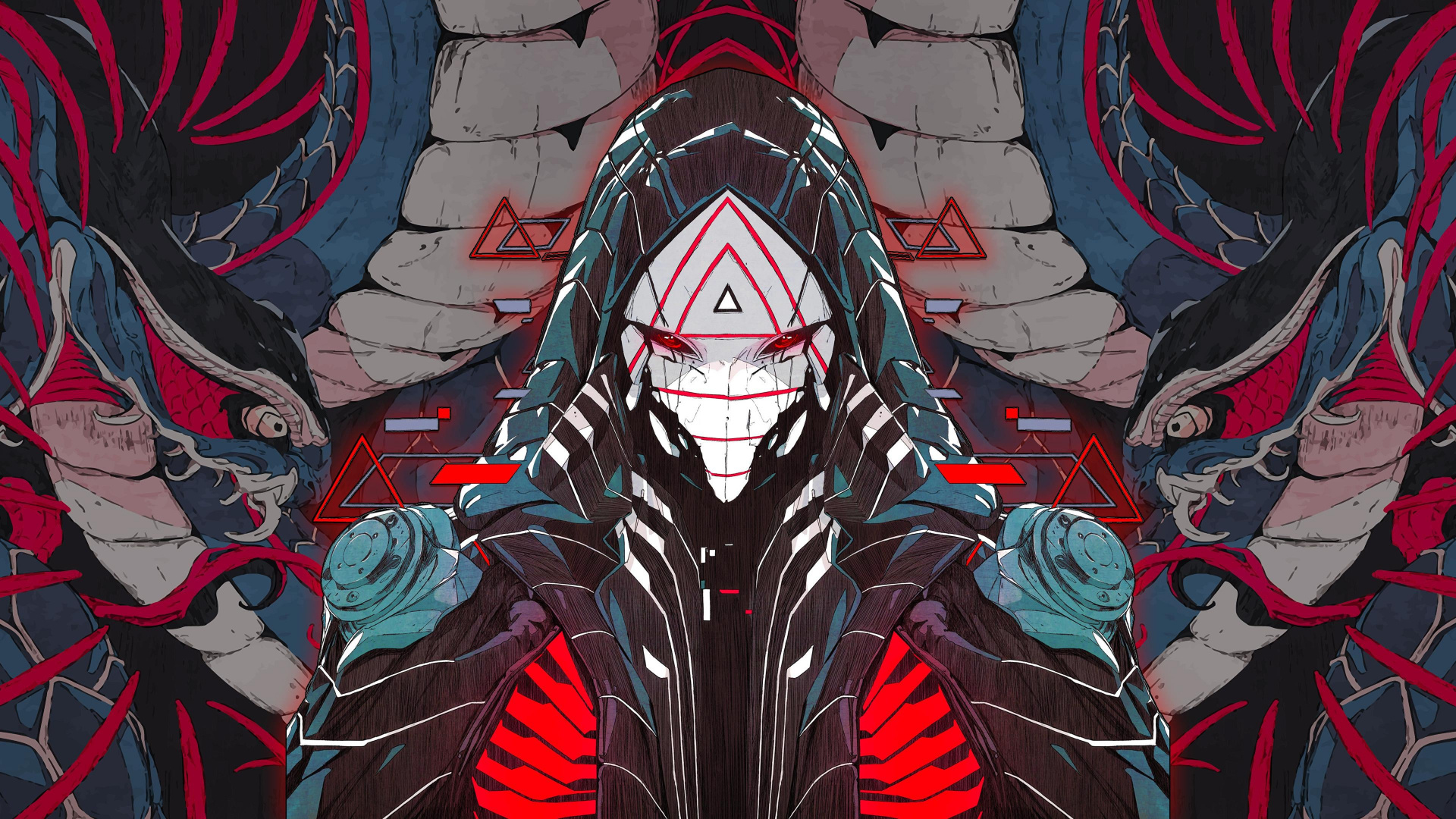 Обои уроборос, микрофон, цифровое искусство, рот, ткань в разрешении 1920x1080