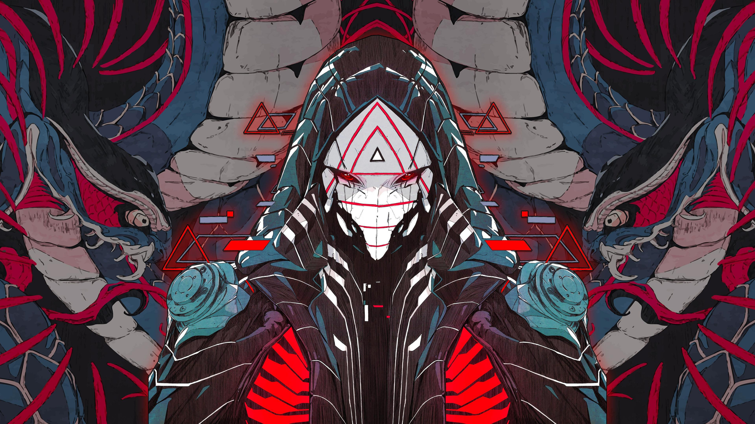 Обои уроборос, микрофон, цифровое искусство, рот, ткань в разрешении 2560x1440