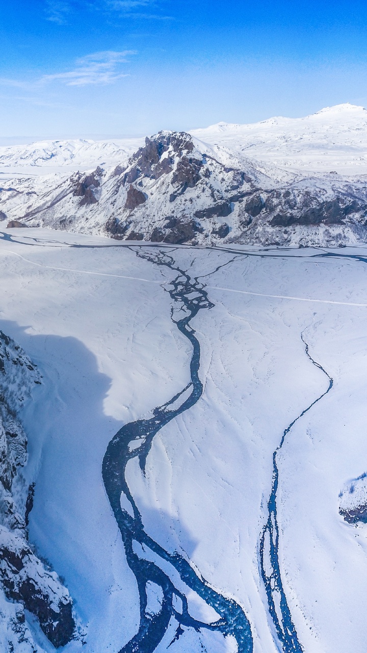 Обои гора, горный хребет, горный рельеф, снег, ледяная форма в разрешении 720x1280
