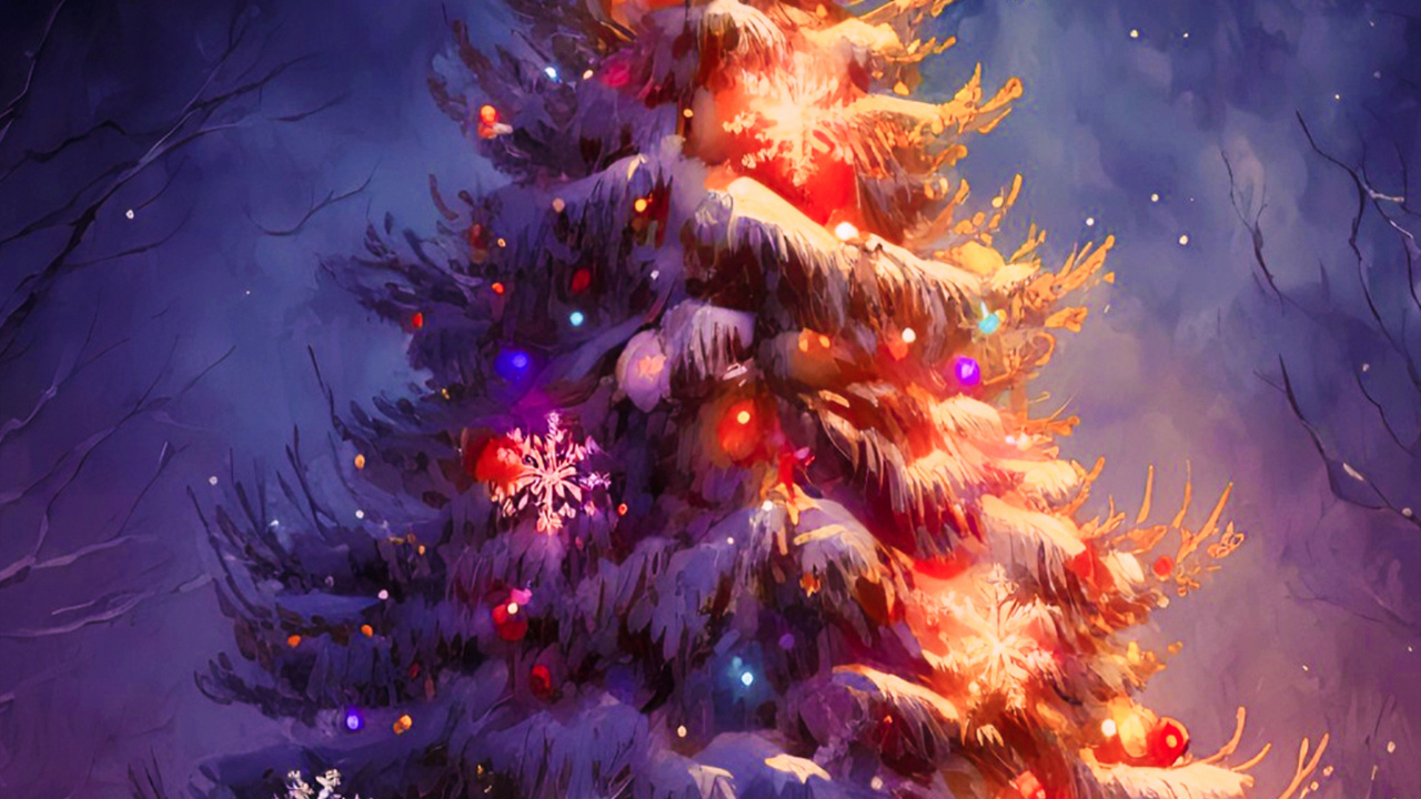 Обои елка, Рождество, дерево, Рождественские огни, Пихта бальзамическая в разрешении 1280x720