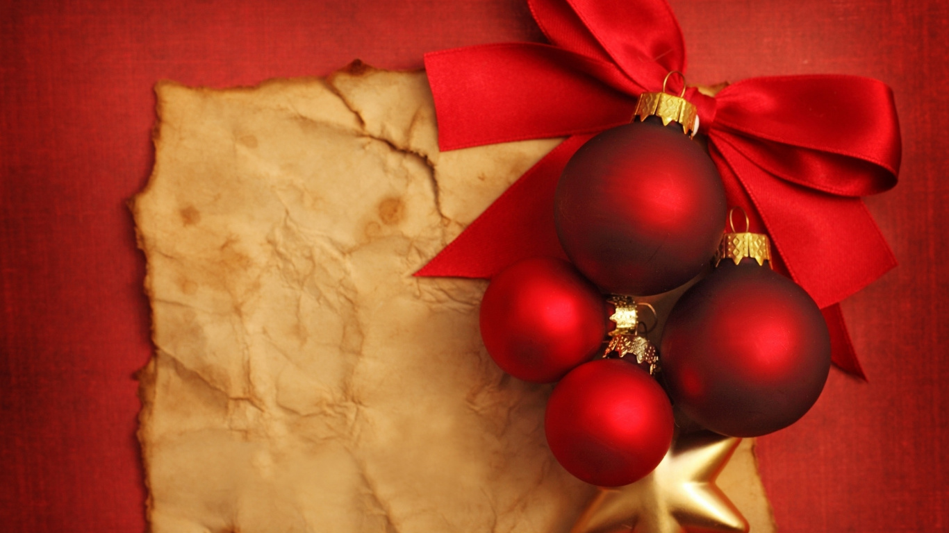 Обои Рождественский день, Новый год, Рождественские украшения, Санта-Клаус, рождественский орнамент в разрешении 1366x768