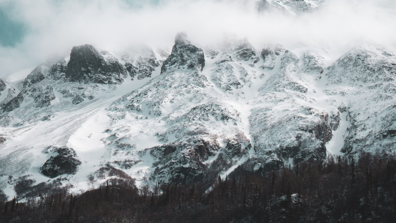 Обои гора, горный рельеф, облако, вода, волна в разрешении 1280x720