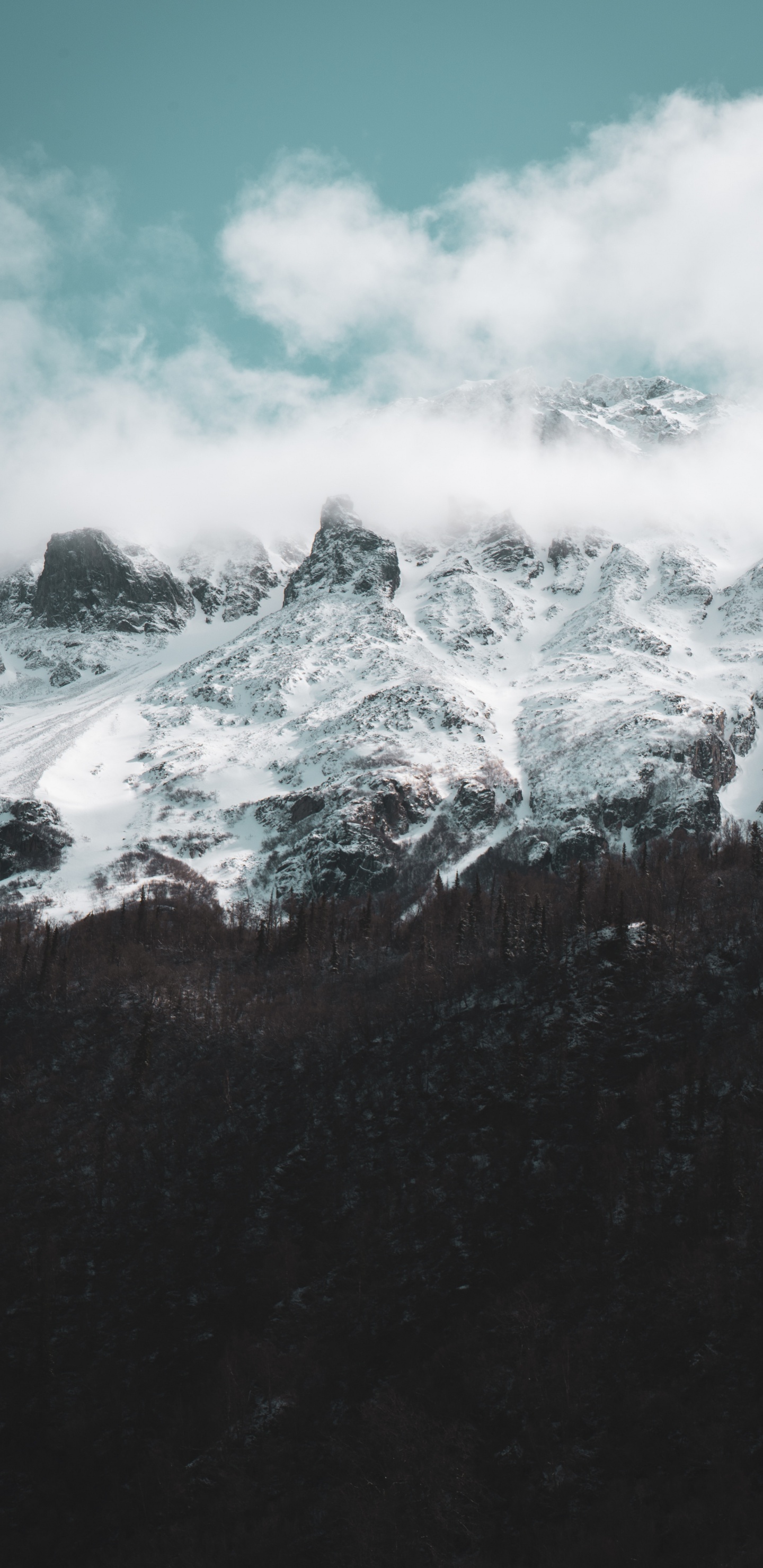 Обои гора, горный рельеф, облако, вода, волна в разрешении 1440x2960