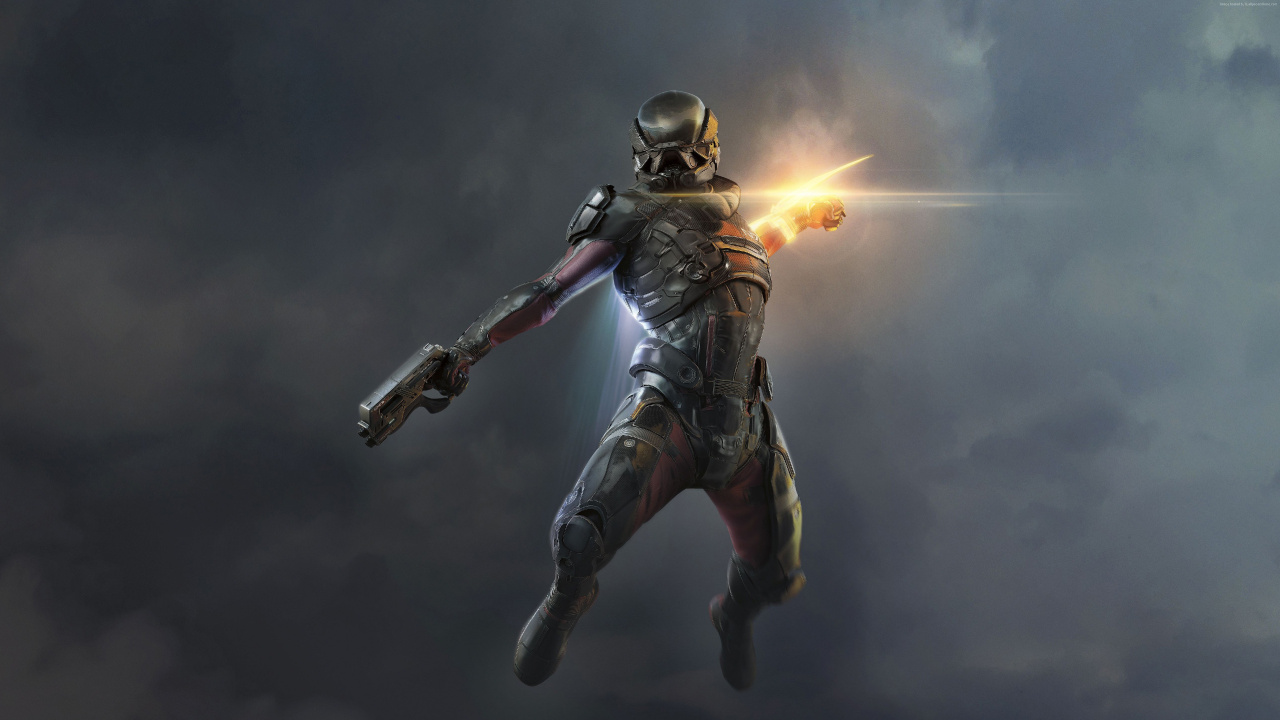 Обои масс эффект Андромеда, electronic arts, playstation 4, темнота, гаррус вакариан в разрешении 1280x720