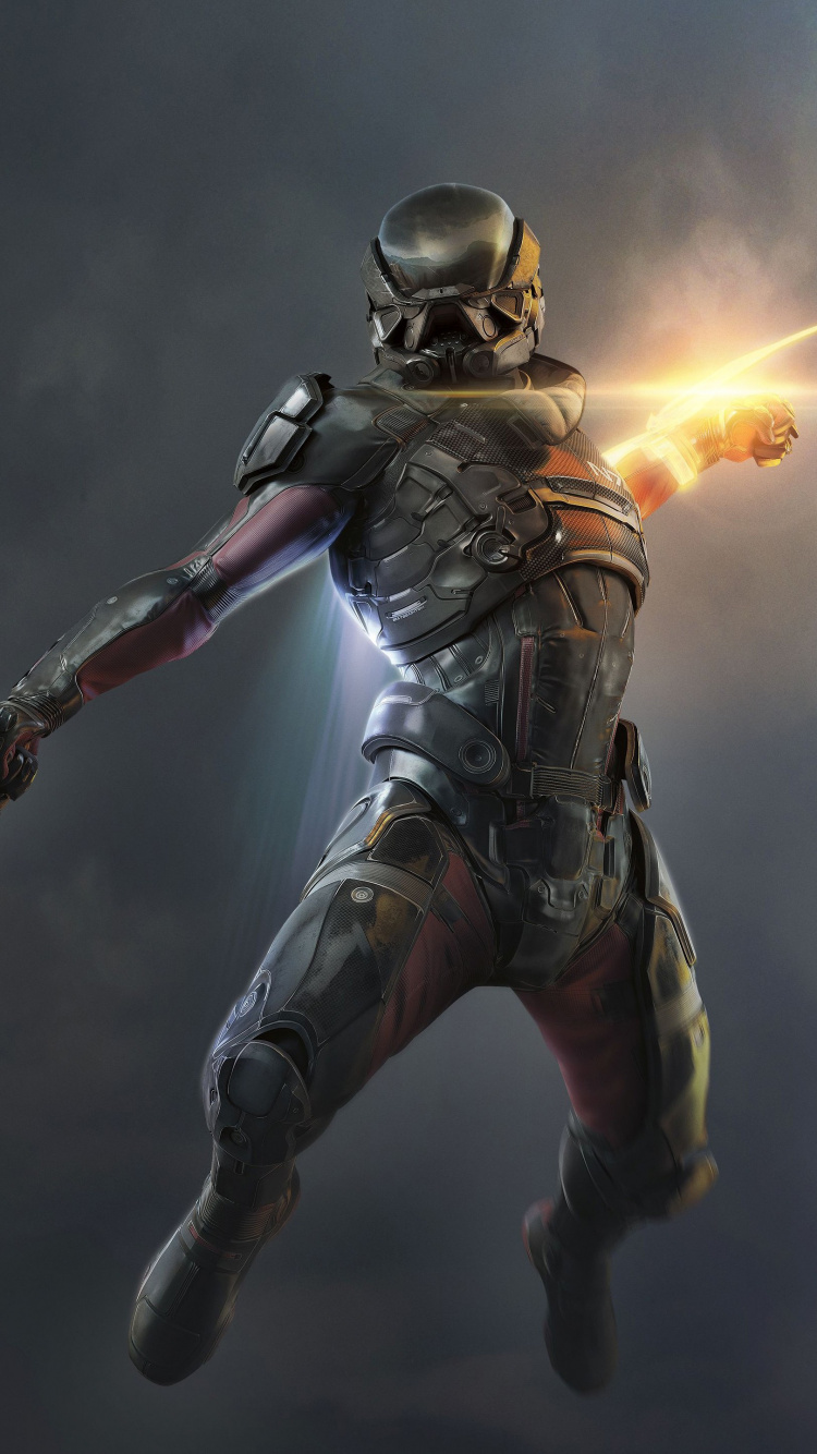 Обои масс эффект Андромеда, electronic arts, playstation 4, темнота, гаррус вакариан в разрешении 750x1334