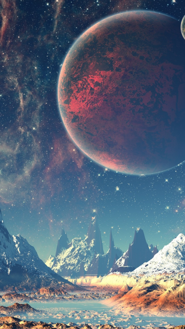 Обои природа, космическое пространство, атмосфера, луна, планета в разрешении 750x1334