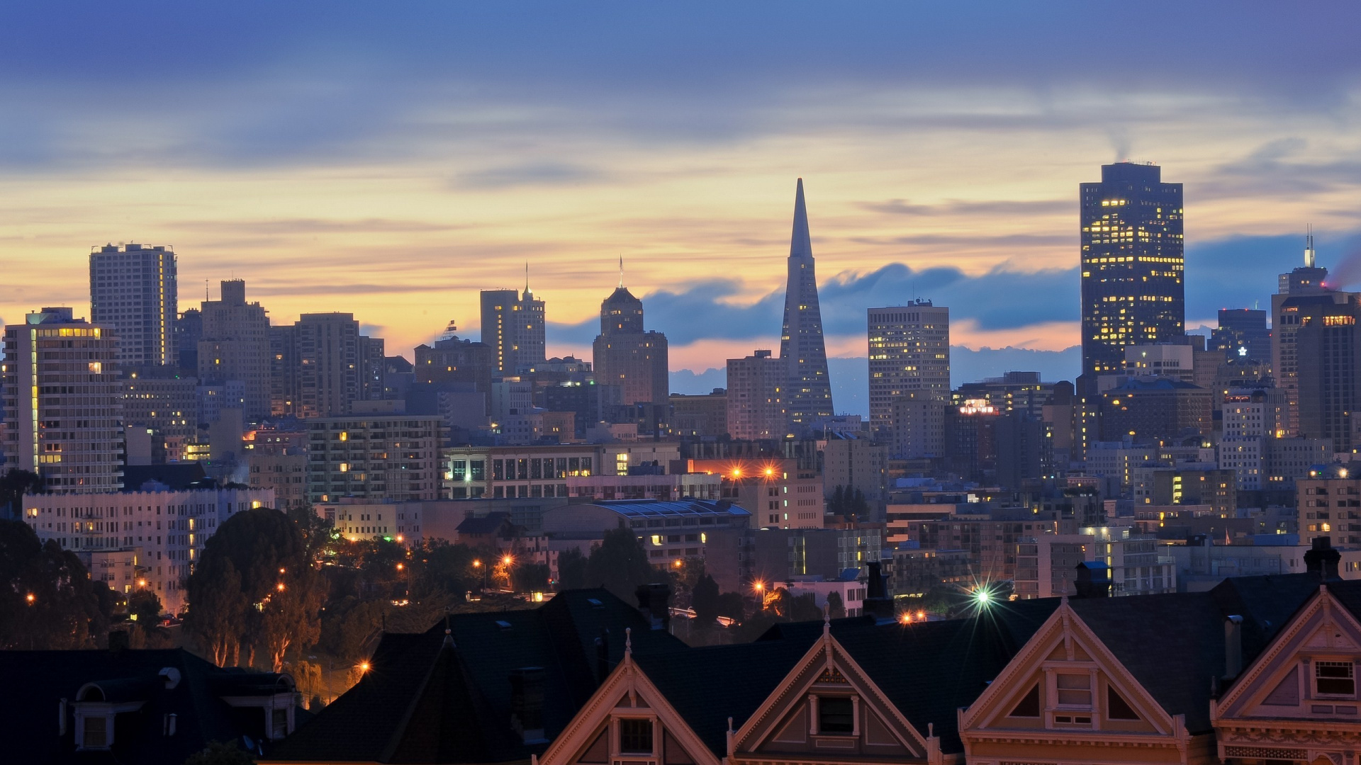 Обои Окрашенные Дамы, город, городской пейзаж, городской район, линия горизонта в разрешении 1920x1080