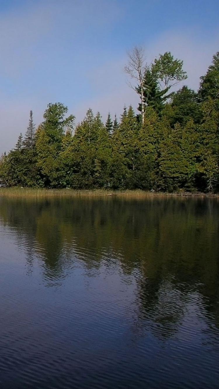 Обои отражение, гидроресурсы, вода, водохранилище, туман в разрешении 750x1334