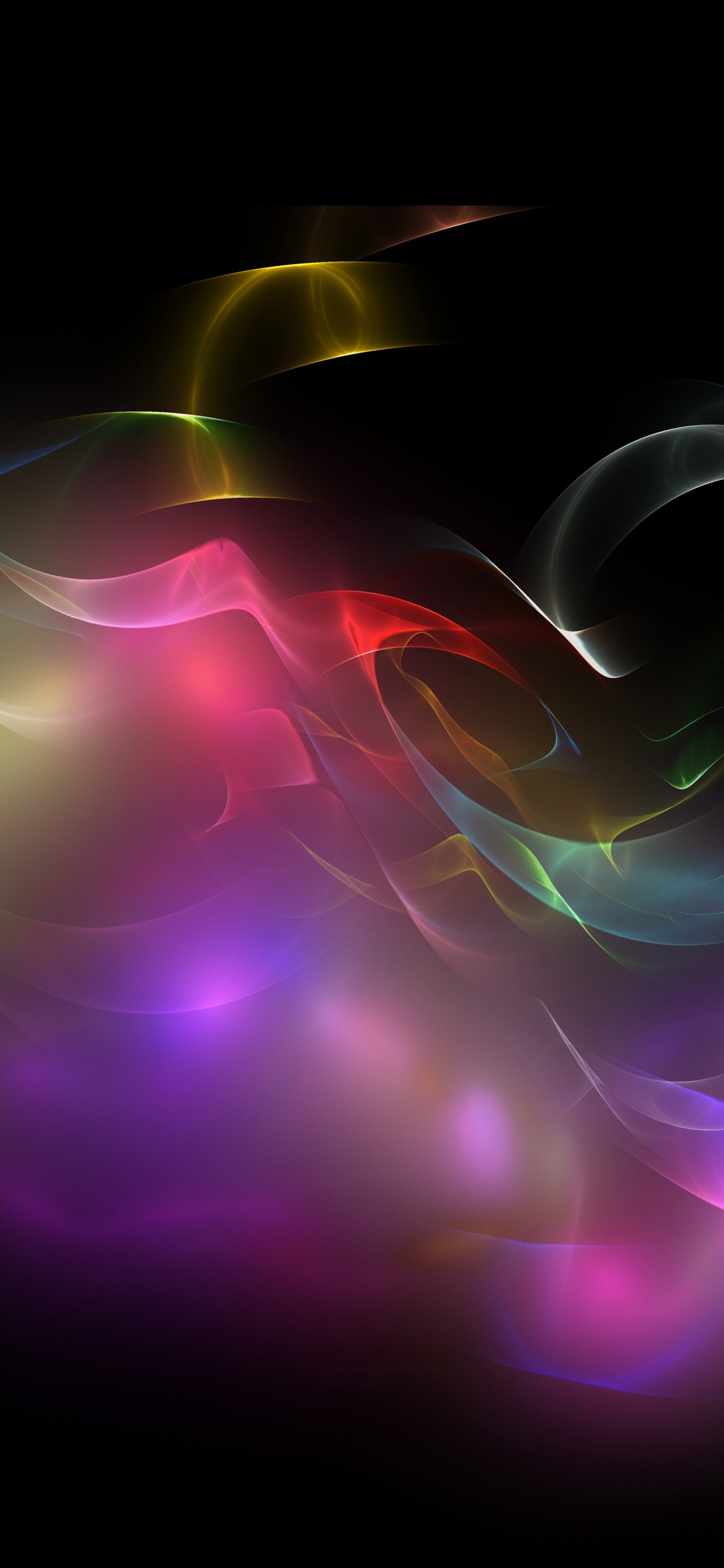 Обои свет, фрактальное искусство, неон, темнота, пространство в разрешении 1242x2688