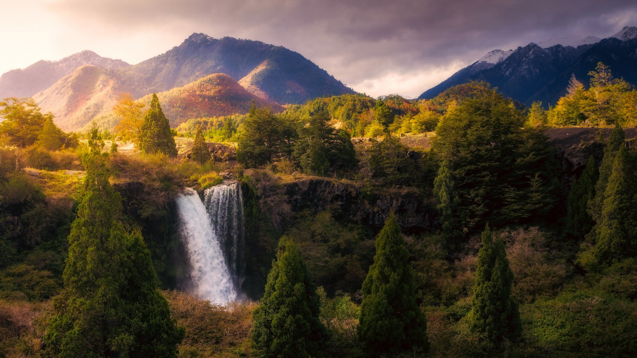 Обои водопад, закат, природа, природный заповедник, дикая местность в разрешении 1280x720