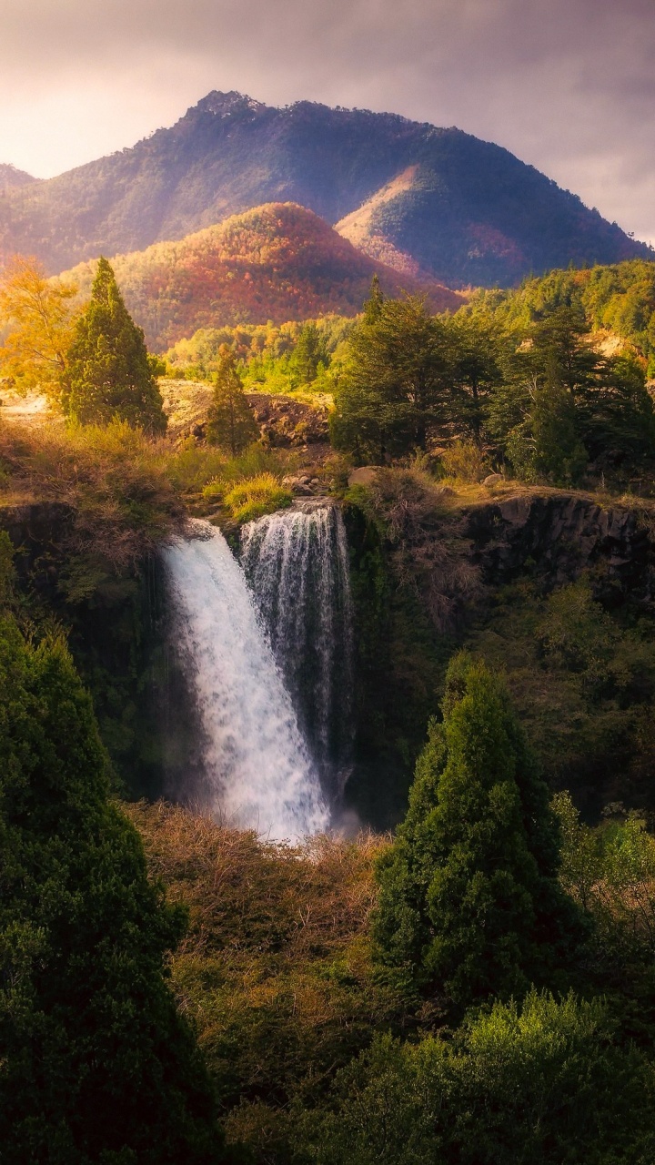 Обои водопад, закат, природа, природный заповедник, дикая местность в разрешении 720x1280