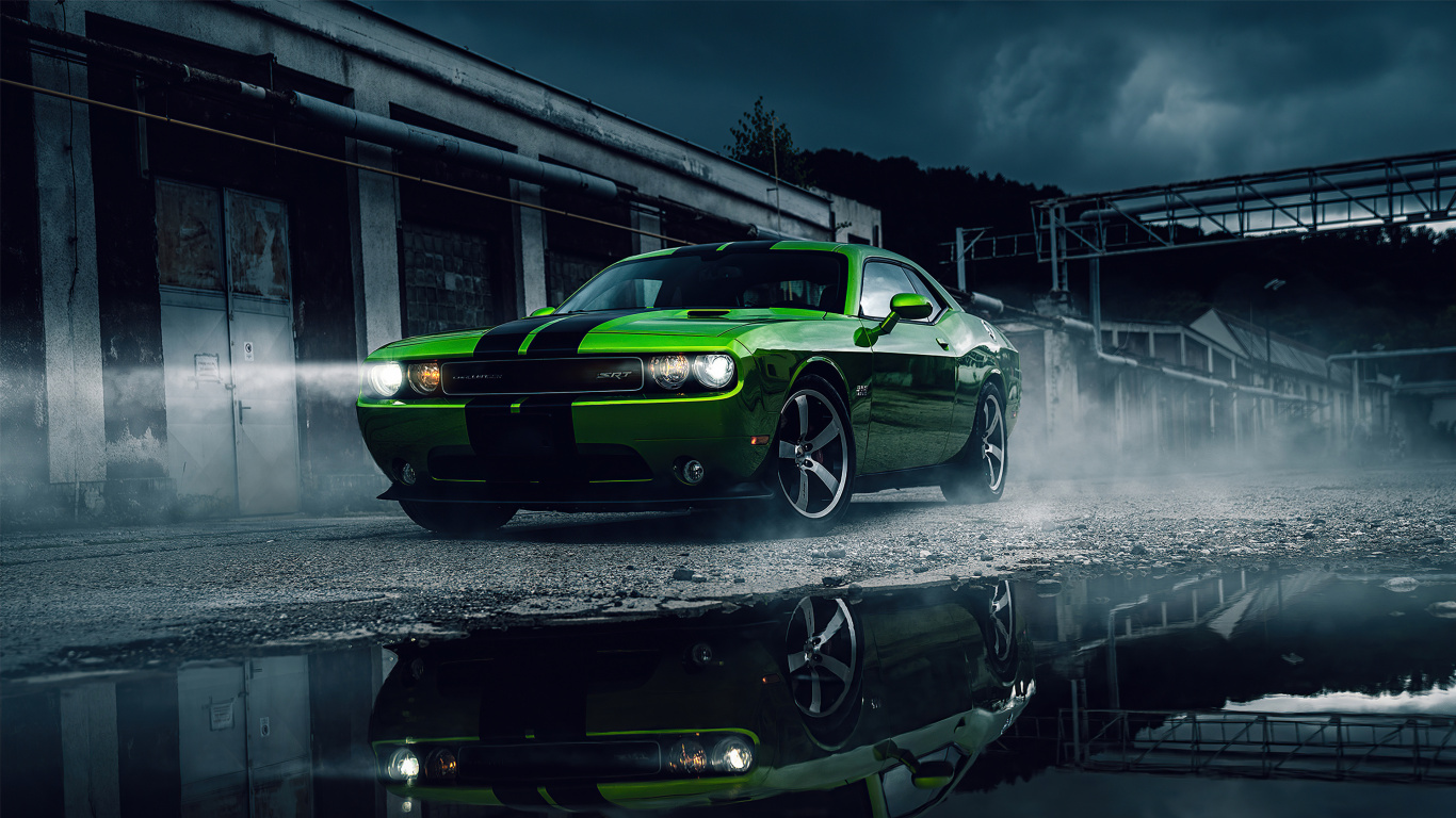 Обои зеленый Dodge Challenger, dodge, легковые автомобили, Dodge Challenger sxt 2021 года, Dodge Зарядное Устройство в разрешении 1366x768